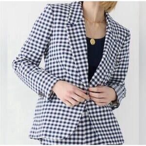 J. Crew Parke Blazer Blue White Gingham Cotton Blend Single Button Size 0